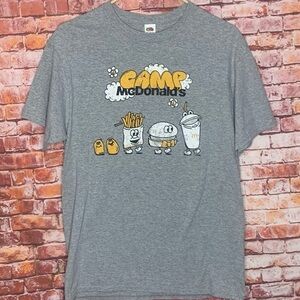 Vintage Y2K Fruit of the Loom Gray Camp McDonalds Short Sleeved Graphic …